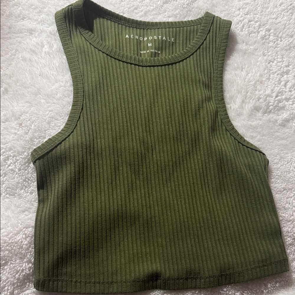 Aeropostale Olive Green Ribbed Cropped Tank Top